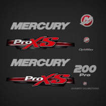 2012- 2017 Mercury 200 hp Optimax Pro XS decal set Red 