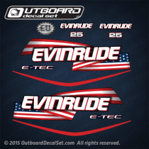 2009 Evinrude 25 hp US Flag Factory decal set Blue Covers