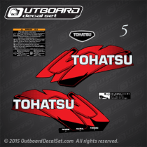2002 and earlier Tohatsu 5 hp 2-stroke decal set Red 12-14-3 369Q87801-3, 12-14-3 369S87801-3 DECAL SET