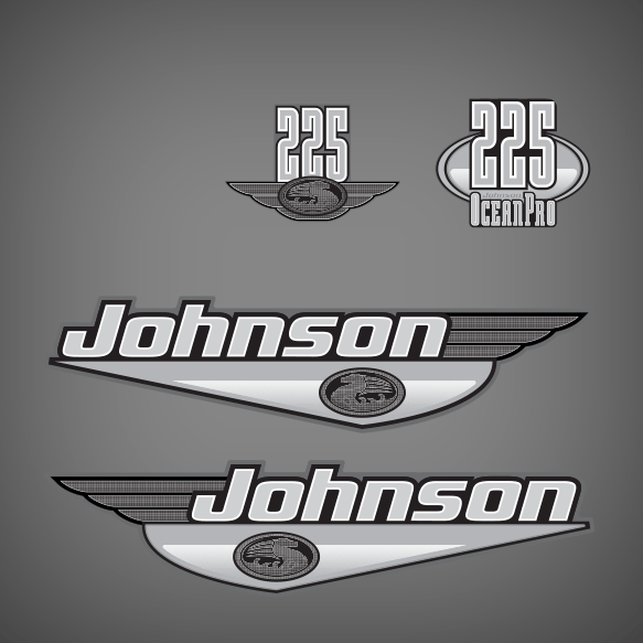 1999-2000 Johnson 225 hp OceanPro decal set 0346705, 0346496, 0346715, 0346495, 0346714, 0346493, 5001194, 5001384, 5001094