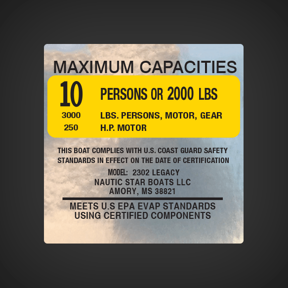 Nautic Star Boats 2302 Legacy  Boat Capacity Decal