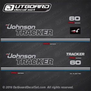1992-1993 Johnson Tracker 60 hp Pro Series decal set 0433125, 0335058, 0211424, 0211848, 0433121, 0211424, 0211848, 0432097, 0284124, 0284125, 0284061, 0432096