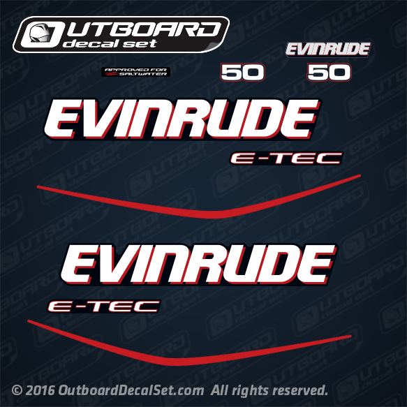 2004-2014 Evinrude 50 hp E-TEC decal set BLUE engine cover. 0215536, 0215537, 0215538, 0215559, 0215560, 0215533, 0215896