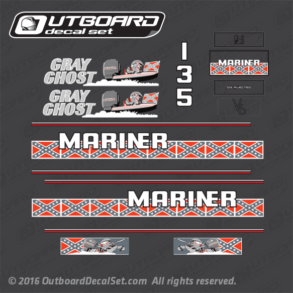 1986 Mariner 135 hp Gray Ghost decal set