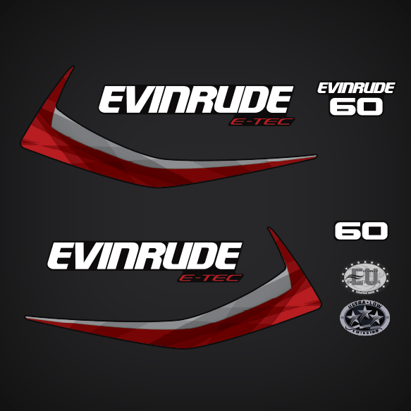 2014-2015 Evinrude 60 hp E-TEC decal set Graphite Models  0216702, 0216654, 0216655, 0216670, 0216671, 0285859, 0215774