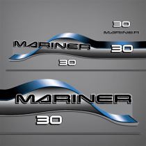 1997 Mariner 30 hp outboard decals Set blue close-up 