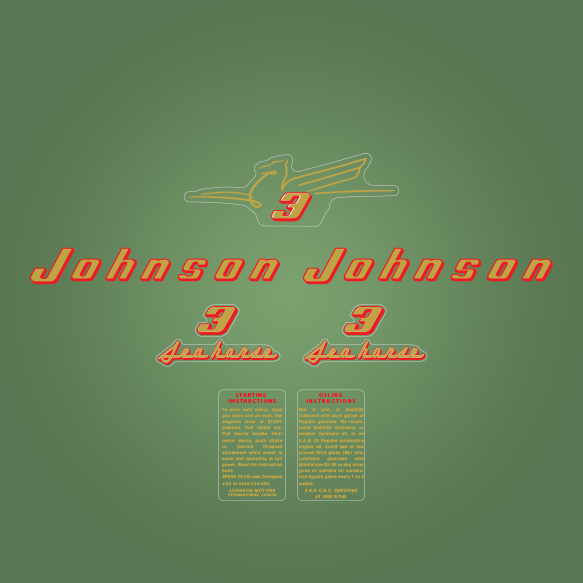 1955 Johnson 3 hp outboard decal set JW-11 JWL-11 375996 375931, 304074, 303833, 303834