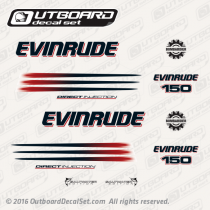 2004-2005 Evinrude 150 hp Direct Injection decal set White models. 0215287, 0215288, 0215291, 0215292, 0215554, 0215295, 0215279, 0351222, 0351237  