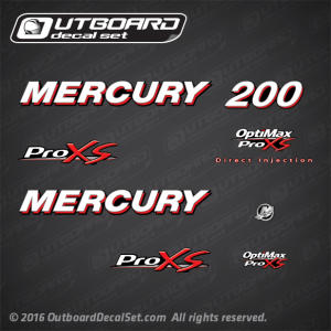 2006 2007 2008 2009 2010 2011 2012 Mercury 200 hp Pro XS decal set 897136A07,855412A07, 881288T62, 881288T65, 881288T66 