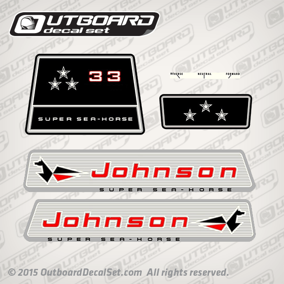1965 Johnson 33 hp decal set 0385216 0380157 0380158