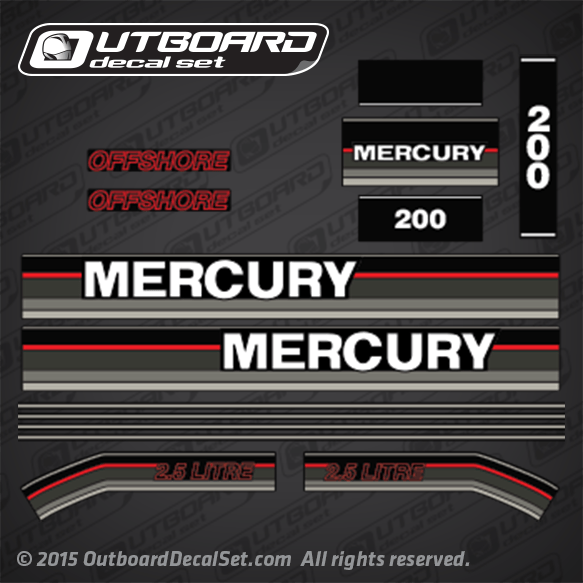 1991 1992 1993 Mercury 200 hp 2.5 Litre OFFSHORE decal set (Outboards)