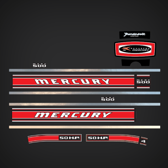 1969 Mercury 500 50 hp Decal Set Metallic Stripes