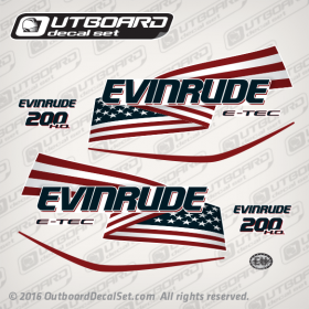 2004-2008 Evinrude 200 hp H.O. E-TEC Flag Decal Set White engine covers