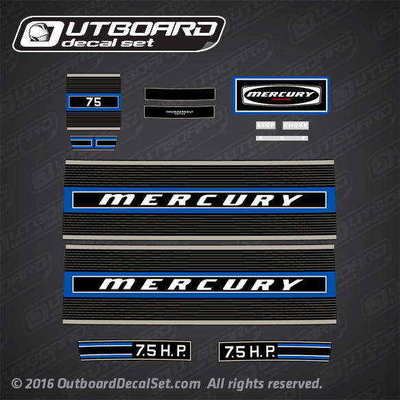1974 Mercury 75 - 7.5 hp decal set