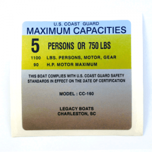 4X4 LEGACY BOATS CHARLESTON SC CC 160 Boat Capacity Decal (SILVER)
