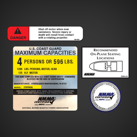 275 PRO XL Stratos Boats Capacity and Labels decal kit