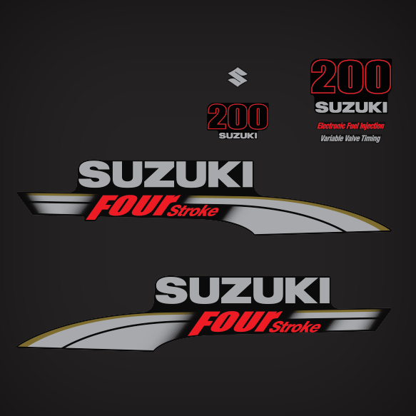 Suzuki 200 hp FourStroke Outboard Engine Decal sticker  Kit MARINE VINYL 