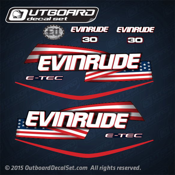 2009 Evinrude 30 hp US Flag Factory decal set Blue Covers