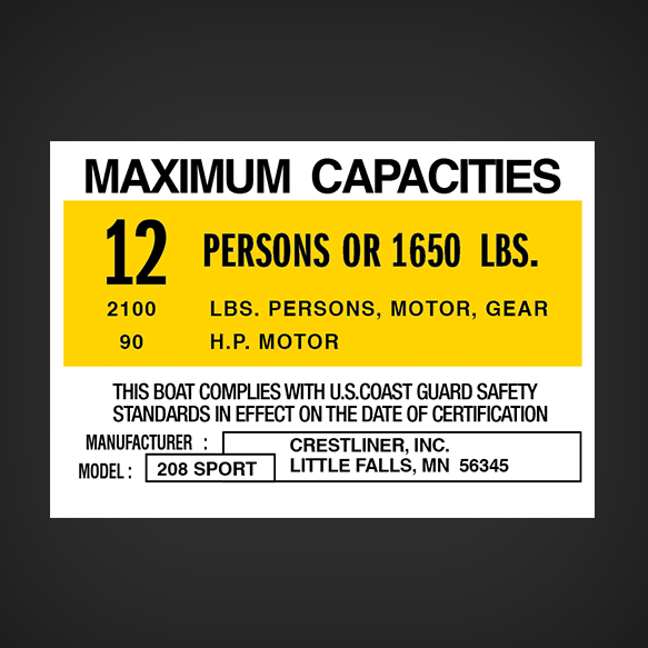 Crestliner, Inc. - 208 Sport Capacity Decal