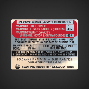 Boston Whaler STD 11'4 Boat Capacity Decal