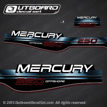 1994 1995 1996 1997 1998 MERCURY Outboards 250 hp EFI Offshore decal set Blue (Outboards) 809167A96 DECAL SET (250 BLACK) with a top cowl "814277A14 TOP COWL ASSEMBLY (BLACK)