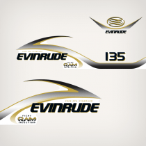 2001 Evinrude 135 hp Ficht RAM Injection Decal Set white Models 0214891, 0214907, 0214894, 0214910 close up