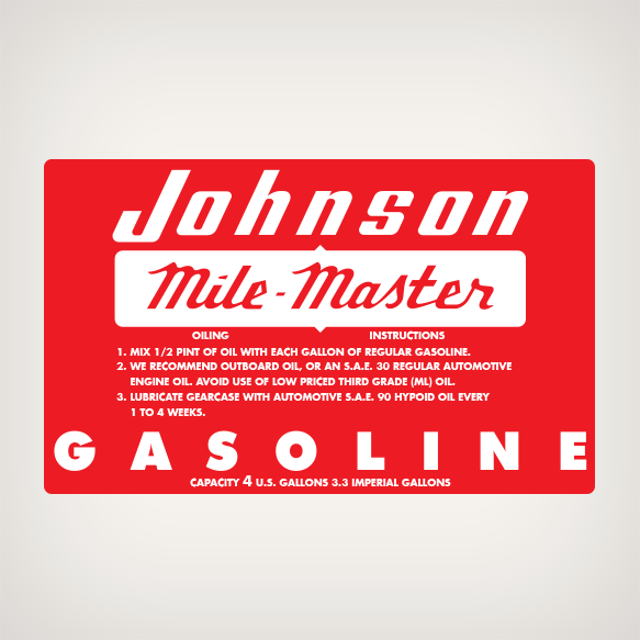 1956 Johnson Mile Master 4 U.S Gallons Fuel Tank decal 