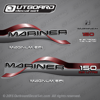 1996 1997 1998 Mariner 150 hp MAGNUM EFI 2.5 LITRE Decal set Red
