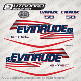 2004-2008 Evinrude 50 hp E-TEC white models stars and stripes decal set
