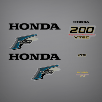 2002-2007 Honda 200 hp V6 V-Tec Four Stroke decal set 87101-ZY3-000, 87121-ZY2-000, 87131-ZW5-A00, 87131-ZY3-000, 87132-ZY3-000, 87135-ZW5-00, 87301-ZY2-000, 63100-ZY3