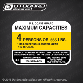 268 Stratos OMC Boat Capacity decal