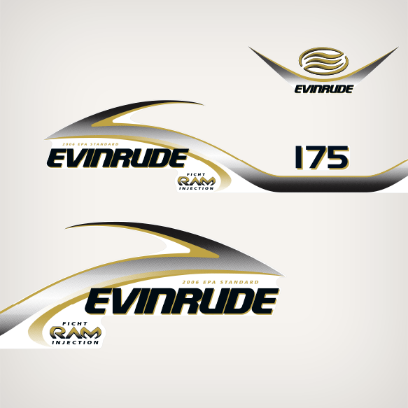 2001 Evinrude 175 hp ficht RAM Injection Decal Set White Models 0214891, 0214907, 0214896, 0214912 close up