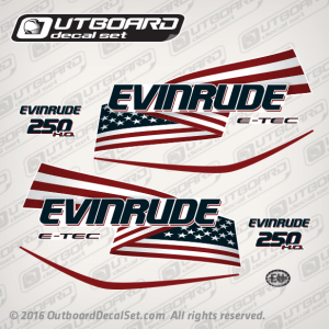 2004-2008 Evinrude 250 hp H.O. E-TEC Flag Decal Set White engine covers