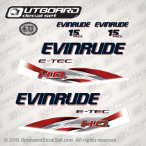 2010-2013 Evinrude 15 H.O. ETEC decal set White covers. 0216014,  0216015, 0216011, 0216012, 0215988, 0216013, 0215558