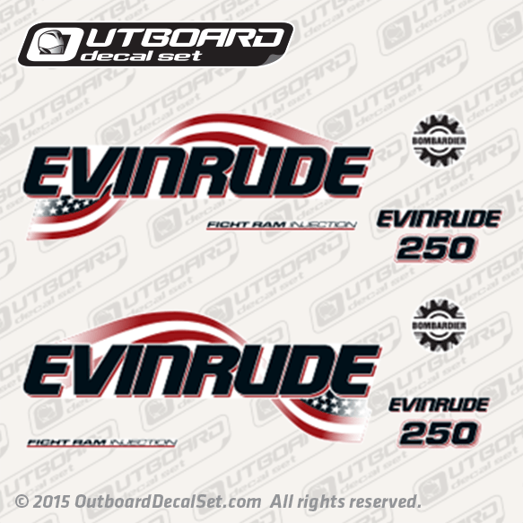 2003-2005 Evinrude 250 Hp Ficht Ram Injection Decals For White Models White Flag Set 0776293 