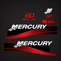 1999 2000 2001 2002 2003 2004 2006 Mercury 60 hp electric decals replica in Red 2-Stroke 3 cylinder Outboards.  811212A00 DECAL SET Black 60 Electric 2005 813010T8 813010T14 816534T8 816534T14 8M0107142