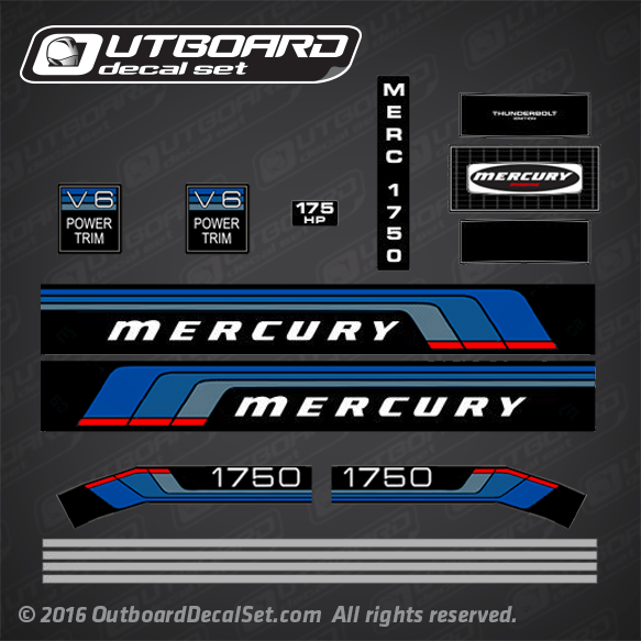 Mercury 1976 175hp Outboard Decal Kit Discontinued Decal Reproductions in Stock 