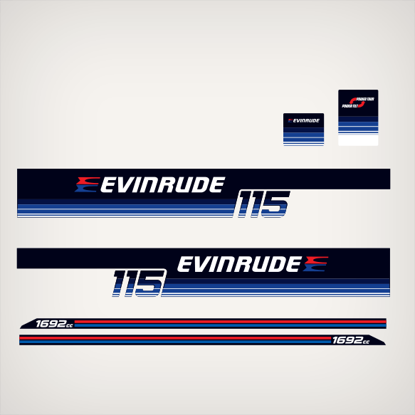 1979 Evinrude 115 hp decal set 0281309, 0281310 0281241, 0281242