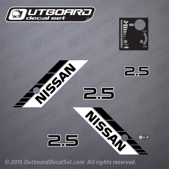 1990 1991 1992 1993 1994 1995 1996 1997 1998 1999 2000 2001 2002 Nissan 2.5 hp Outboard decals NS2.5A2 314S67004-5, 314S67003-5