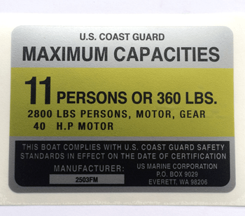4X3-D US MARINE CORPORATION - 2503FM - Boat Capacity Decal (SILVER)