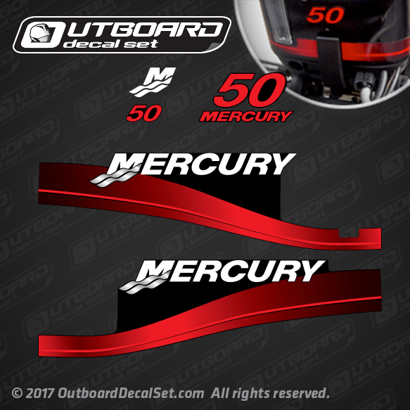 (2) 1999 2000 2001 2002 2003 2004 2005 2006 MERCURY Outboards 50 hp decal set 852079A00 Red (ELECTRIC) (Outboards)