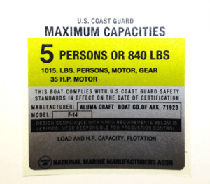 4X4-E ALUMA CRAFT BOAT CO- F-14 Boat Capacity Decal (SILVER)