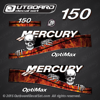 2004 2005 Mercury 150 hp Flames Skull Custom decal set 854294A04 854293A04