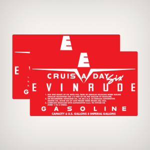 1958 A US Evinrude Cruis A Day 6 U.S. GALLONS Gasoline Fuel Tank decal