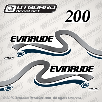 1999 2000 Evinrude 200 hp Ficht Direct Fuel Injection decal set white models, 0215179, 0215179, 0215176, 0215177, 0213598, 0213579