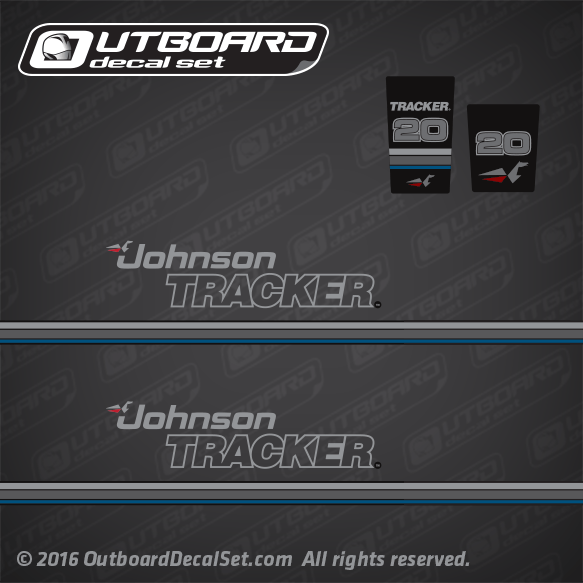 1991-1993 Johnson Tracker 20 hp decal set Blue 0435195, 0335835, 0336672, 0337607