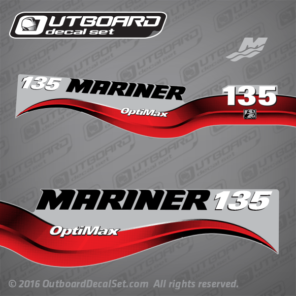 2003 2004 2005 2006 2007 2008 2009 2010 2011 2012 2013 Mariner Outboards 115 hp optimax 854295A03   DECAL SET (GRAY 135)(2003 AND ABOVE)  DFI DIGITAL SALTWATER 135DFI XL DIG SW