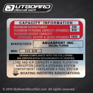 4x3-A4-AQUASPORT INC-222 OB boat capacity decal 