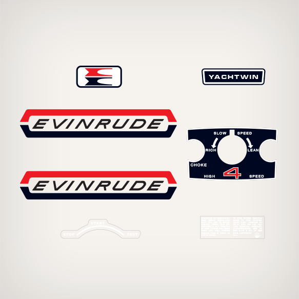 1970 Evinrude 4 hp Yachtwin decal set 0279256, 0279234