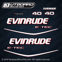 (2) 2009-2014 Evinrude 40 hp E-TEC decal set BLUE cover. 0215536, 0215537, 0215538, 0215880, 0215881, 0215532, 0215896 